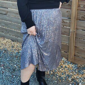 Silver sequin midi skirt